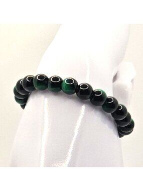 Green & Black Beaded Stretch Bracelet For Men - Comfortable Fit And Stylish